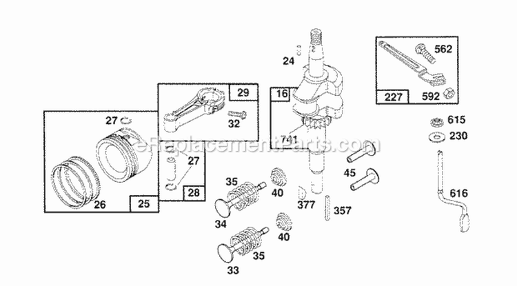 Crankshaft Piston Group Diagram and Parts List for 122702-0146-01  Briggs and Stratton Engine